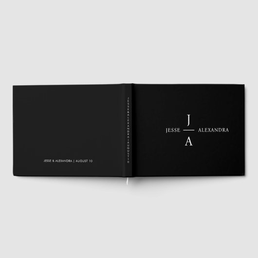 Weddenschap Monogram Elegant Minimal Stylish Black Gastenboek (Volledig)