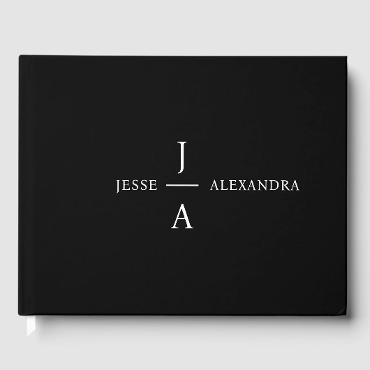 Weddenschap Monogram Elegant Minimal Stylish Black Gastenboek (Voorkant)