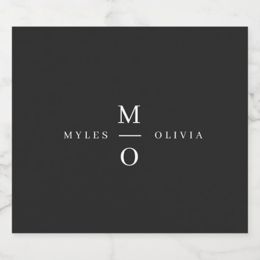 Weddenschap Monogram Elegant Minimal Stylish Black Sparkling Wijnetiket (Enkel label)