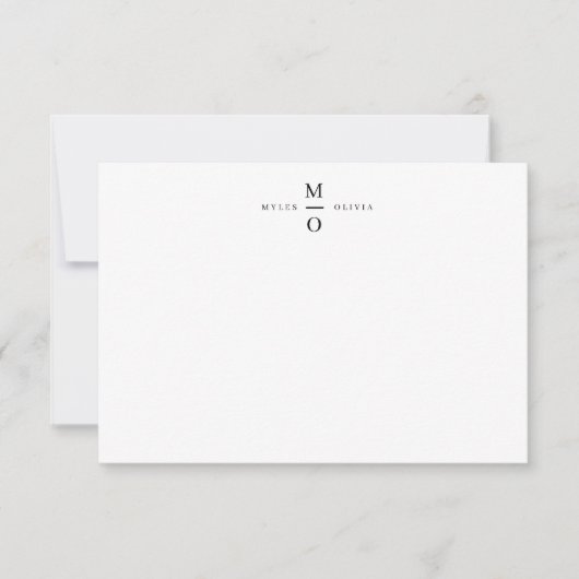 Weddenschap Monogram Elegant Minimalist Simple Whi Notitiekaartje (Voorkant)