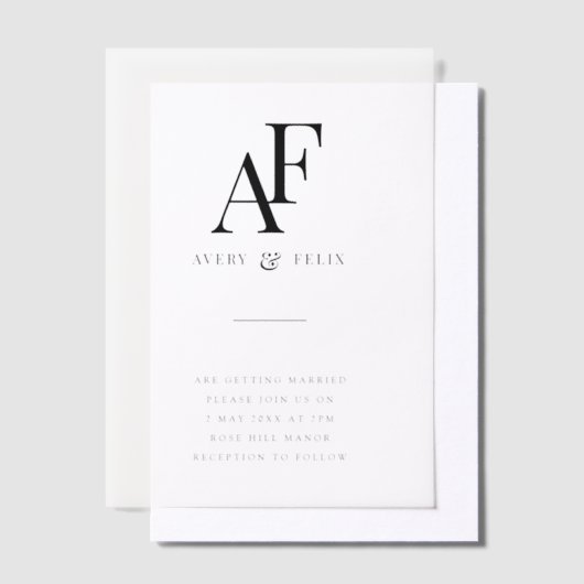Weddenschap Monogram Elegant Simple Minimalist Vellum Uitnodigingen (Offset)