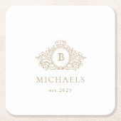 Weddenschap Monogram | Goud en wit Onderzetter (Voorkant)