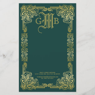Weddenschap-monogram Klassieke Gold-Lijst Donkergr Briefpapier