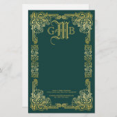 Weddenschap-monogram Klassieke Gold-Lijst Donkergr Briefpapier (Voorkant / Achterkant)
