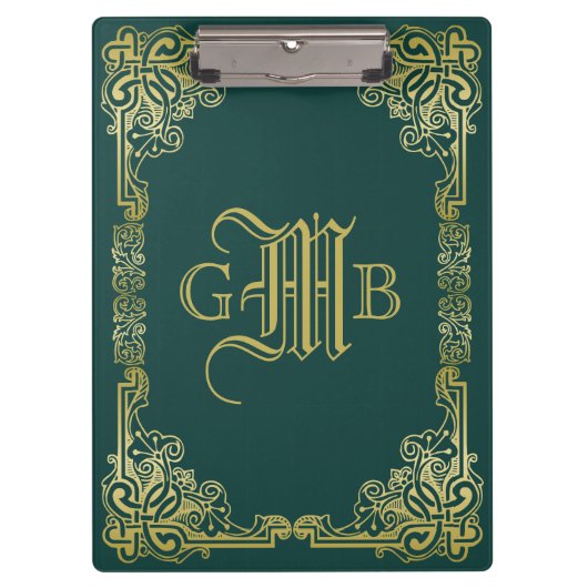 Weddenschap-monogram Klassieke Gold-Lijst Donkergr Klembord (Voorkant)