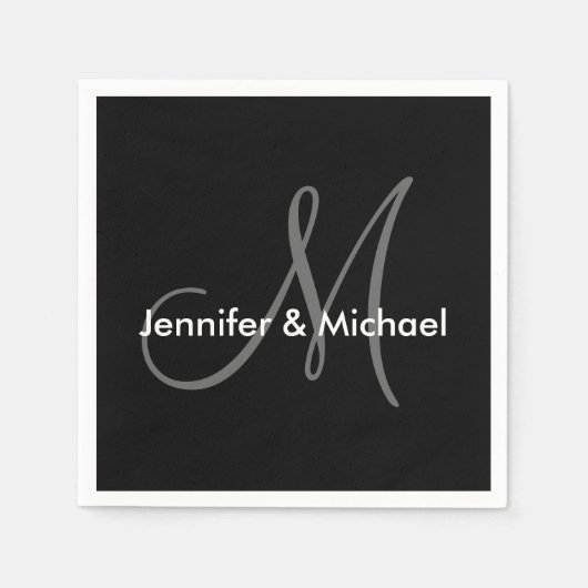 Weddenschap Monogram Names Black White Grey Servetten (Voorkant)