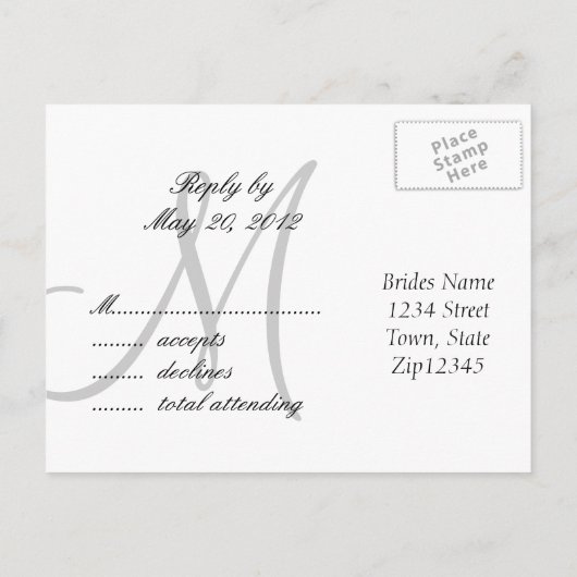 Weddenschap-monogram RSVP-Briefkaart Uitnodiging Briefkaart (Achterkant)