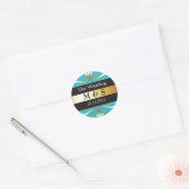 Weddenschap-monogram-stickers - Blauwgroen en goud Ronde Sticker (Envelop)