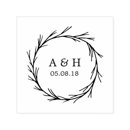 Weddenschap Monogram Wreath Self Inking Stamp Zelfinktende Stempel (Design)
