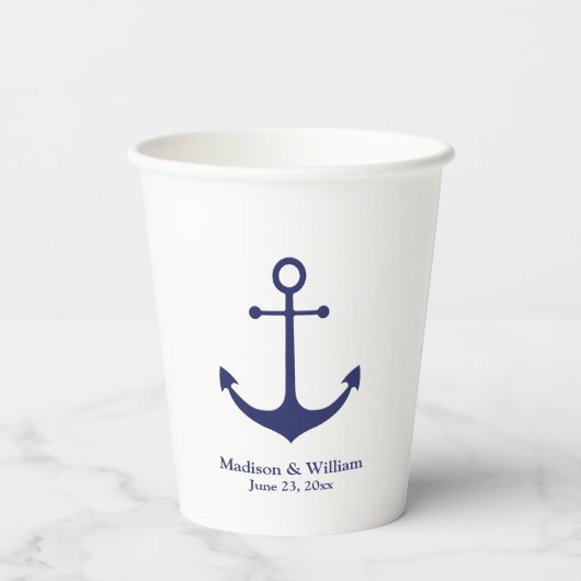 Weddenschap-nautische marineblauw-witte-ankernaamd papieren bekers (Achterkant)