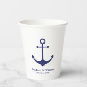 Weddenschap-nautische marineblauw-witte-ankernaamd papieren bekers (Voorkant)