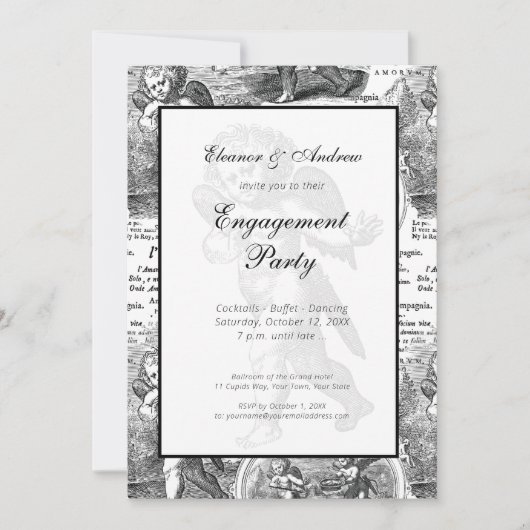 Weddenschap of Verloving Cupid French Toile Kaart (Voorkant)