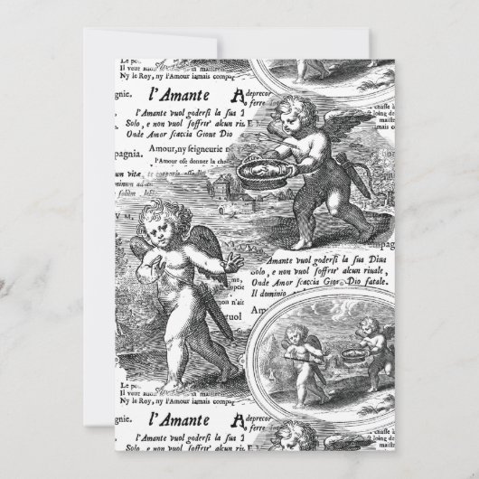 Weddenschap of Verloving Cupid French Toile Kaart (Achterkant)