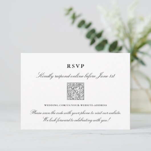 Weddenschap Online RSVP-kaart Elegant QR-code Kaar Informatiekaartje (Staand voorkant)