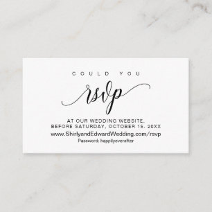 Weddenschap online RSVP, modern zwart script Informatiekaartje