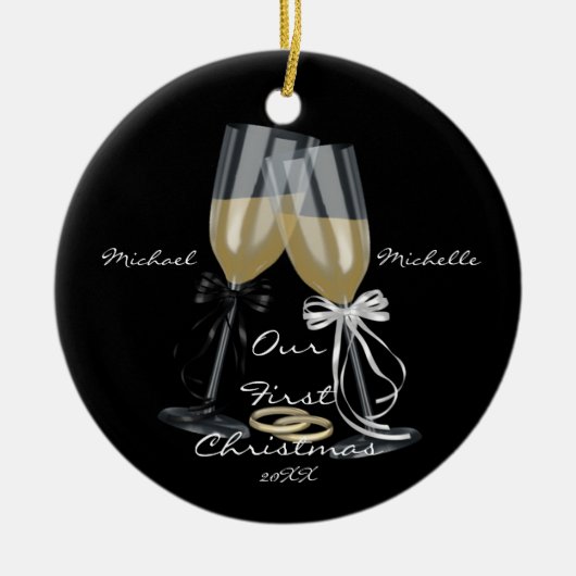 Weddenschap Ons eerste kerstfeest Keramisch Ornament (Voorkant)