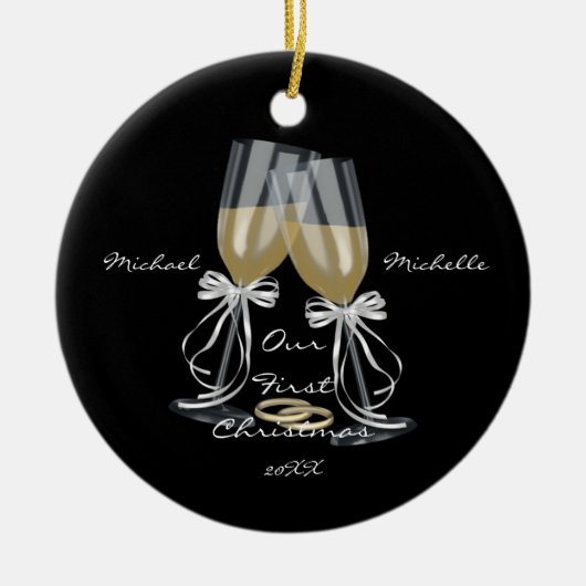 Weddenschap Ons eerste kerstfeest Keramisch Ornament (Voorkant)