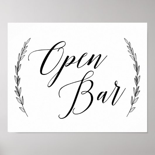 Weddenschap - Open Bar Laurel Wedding Sign Poster (Voorkant)