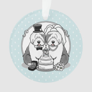 Weddenschap Oude Engelse Sheepdogs Bride Groom Gra Ornament