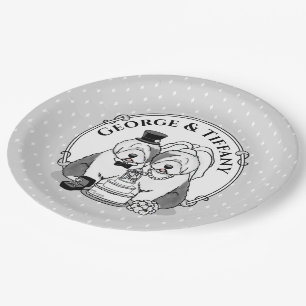 Weddenschap Oude Engelse Sheepdogs Bride Groom Gra Papieren Bordje