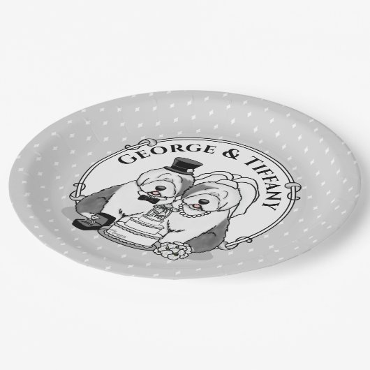 Weddenschap Oude Engelse Sheepdogs Bride Groom Gra Papieren Bordje (Gekanteld)