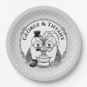 Weddenschap Oude Engelse Sheepdogs Bride Groom Gra Papieren Bordje (Voorkant)