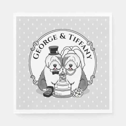 Weddenschap Oude Engelse Sheepdogs Bride Groom Gra Servet (Voorkant)