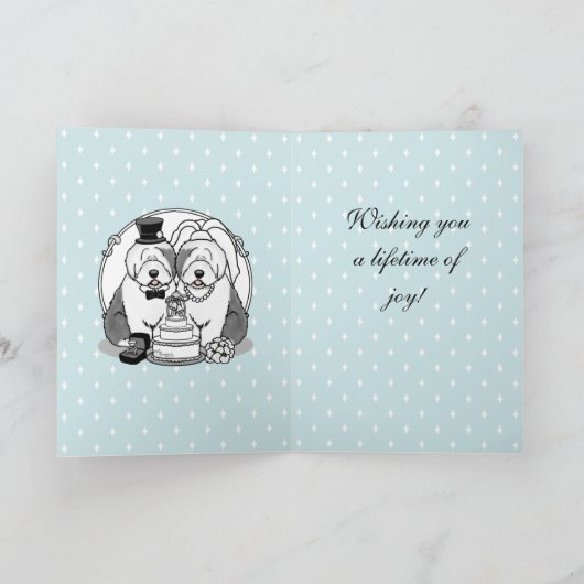 Weddenschap Oude Engelse Sheepdogs Bride Groom Gre Kaart (Binnen)