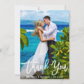 Weddenschap Paars Foto modern penseelscript Bedankkaart (Voorkant)