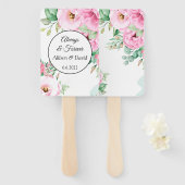 Weddenschap Paddle Fans Pink Floral Handwaaier (Voorkant en achterkant)