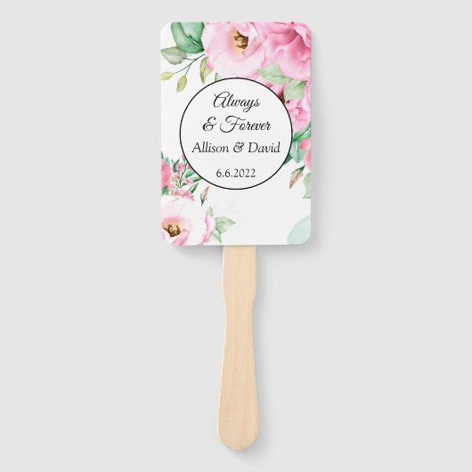 Weddenschap Paddle Fans Pink Floral Handwaaier (Voorkant)