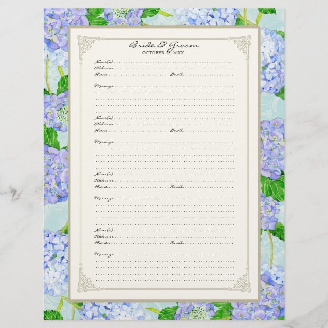 Weddenschap Pagina Blauw Hydrangea Lace Floral (Voorkant)