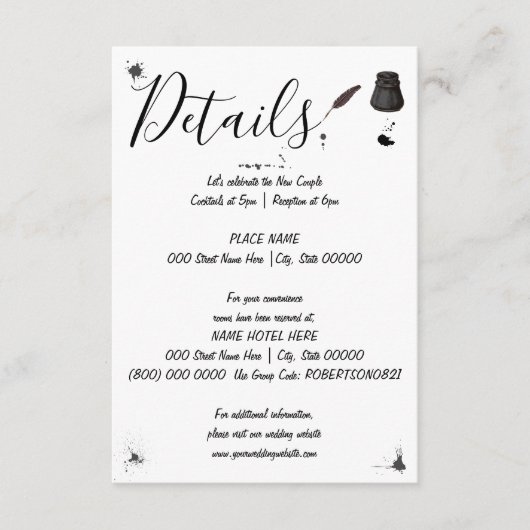 Weddenschap | Pen & Inkwell | Kleine details Informatiekaartje (Voorkant)