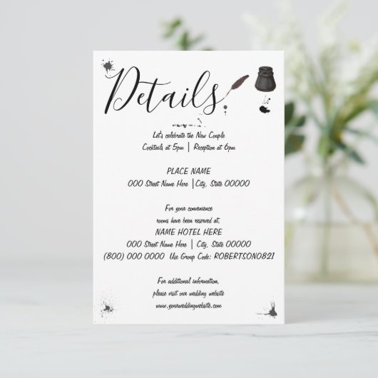 Weddenschap | Pen & Inkwell | Kleine details Informatiekaartje (Staand voorkant)