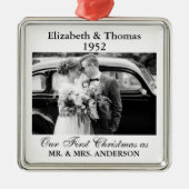 Weddenschap Photo Year Retro Memory Black and Whit Metalen Ornament (Voorkant)