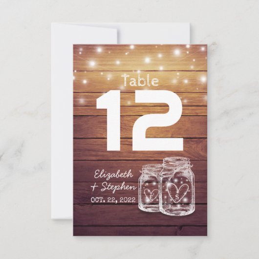 Weddenschap Plaats Tafelnummer Mason Jar Light (Voorkant)