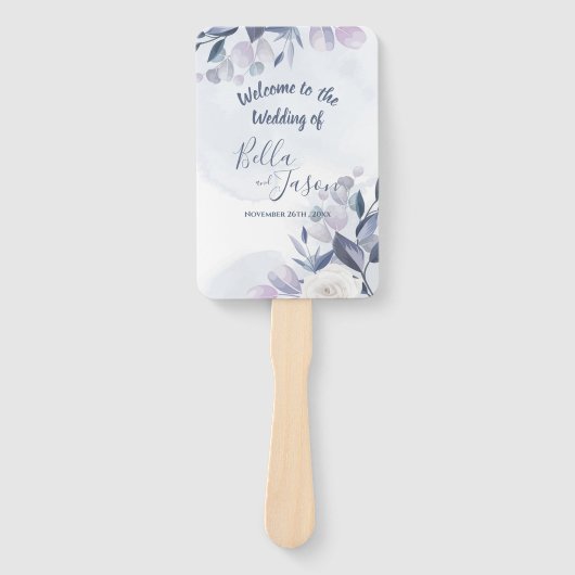 Weddenschap Programma Cute Waterverf Dusty Blue Fl Handwaaier (Voorkant)