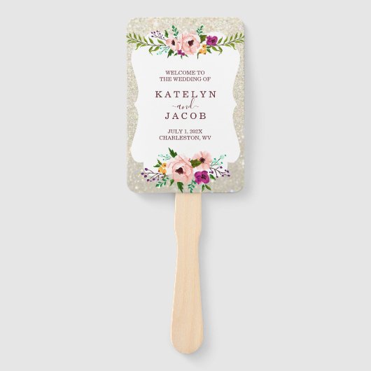 Weddenschap programma voor White Gold Floral Glitt Handwaaier (Voorkant)