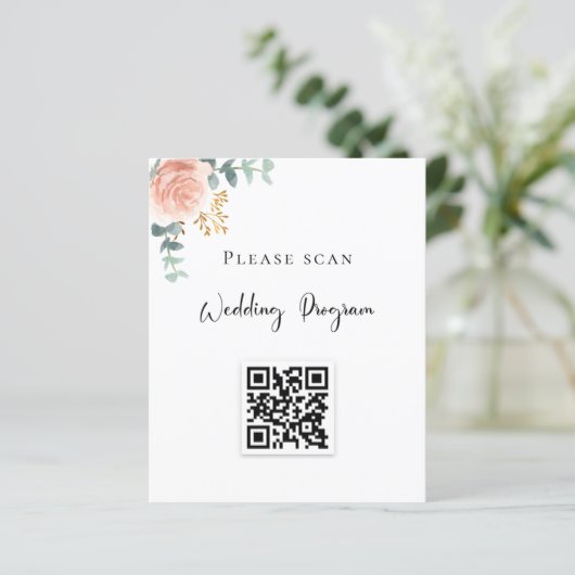 Weddenschap QR code blush florale eucalyptus (Staand voorkant)