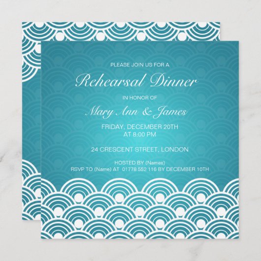 Weddenschap-repetitie Dinner Scalloped Pattern Blu Kaart (Voorkant / Achterkant)