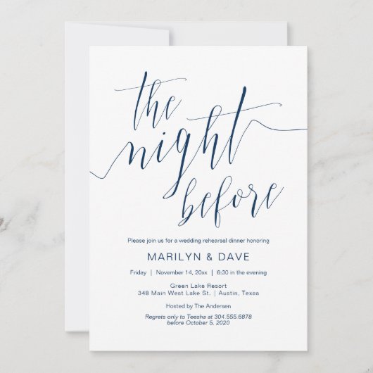 Weddenschap-repetitie, marineblauw-kalligrafie kaart (Voorkant)