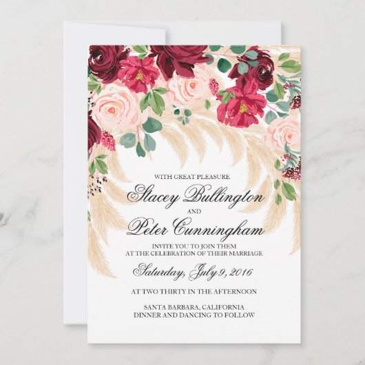 Weddenschap roos pampasgras kaart (Voorkant)