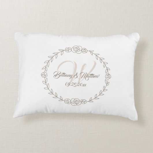 Weddenschap Roos Vine Wreath Monogram Taupe Accent Kussen (Achterkant)