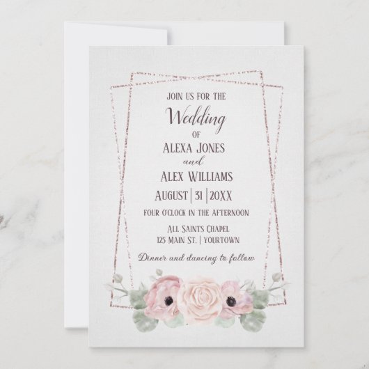 Weddenschap Roze Anemone en Glitter Lijst Kaart (Voorkant)