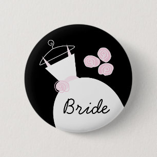 Weddenschap Roze knop 'Bride' zwart Ronde Button 5,7 Cm
