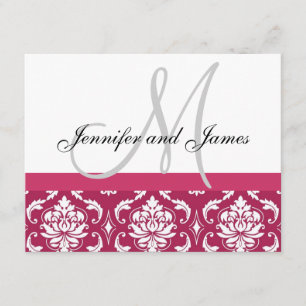 Weddenschap RSVP Card Hot Pink Damask Monogram & N