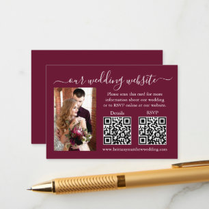 Weddenschap RSVP Details Foto 2 QR Burgundy Informatiekaartje