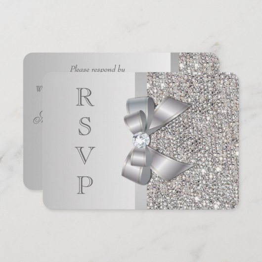 Weddenschap RSVP Faux Silver Sequins Bow (Voorkant / Achterkant)