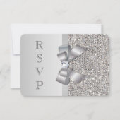 Weddenschap RSVP Faux Silver Sequins Bow (Voorkant)