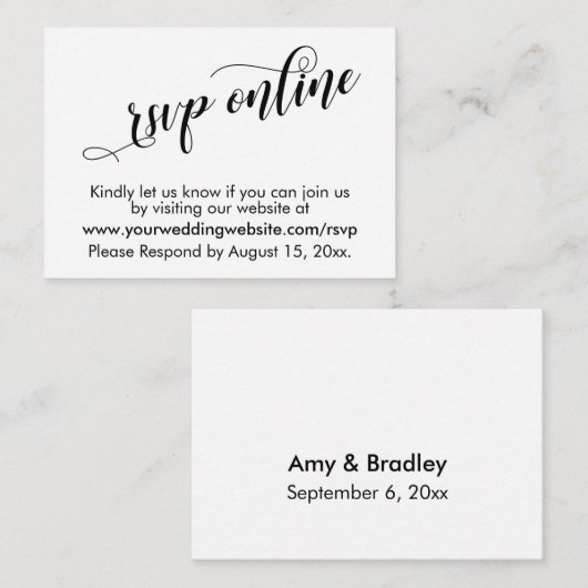 Weddenschap RSVP Online Elegant Typography Insert  Informatiekaartje (Voorkant / Achterkant)